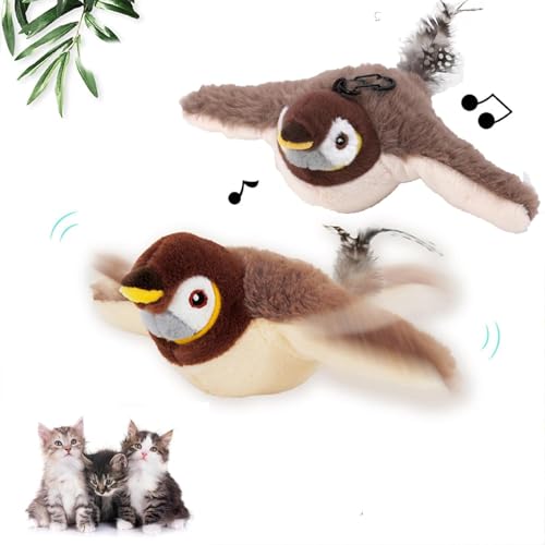 Umikk Katzenspielzeug Vogel Simuliertes Zwitscherndes, Selbstbeschäftigung Flappy Bird Cat Toy Interaktives Katzenspielzeug Elektrisch Fliegender Vogel,Flapping Bird Cat Toy (Spatz (2 Stück)) von Umikk