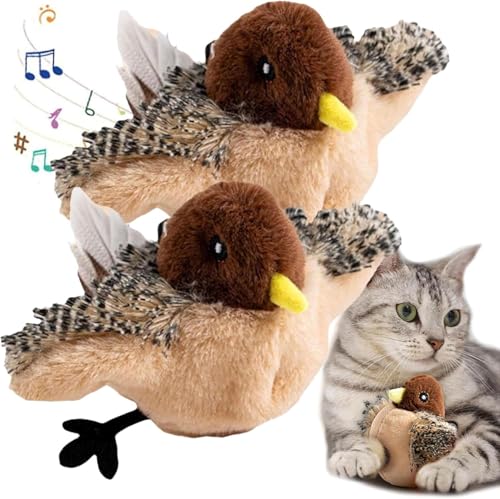 Umikk Katzenspielzeug Vogel Simuliertes Zwitscherndes, Selbstbeschäftigung Flappy Bird Cat Toy Interaktives Katzenspielzeug Elektrisch Fliegender Vogel,Flapping Bird Cat Toy (Vögelchen (2 Stück)) von Umikk