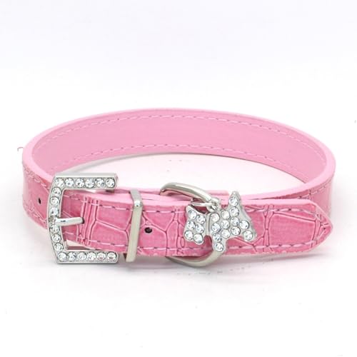 Umimiss Hundehalsband aus Leder, Rosa – Hundehalsband, Leder-Hundehalsband für kleine, mittelgroße und große Hunde, verstellbar, weiches Leder, gepolstert, Welpenhalsband, glänzende Strasssteine, von Umimiss