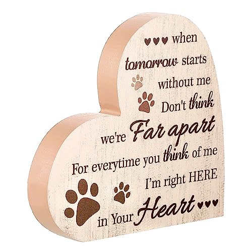 Umisun Haustier-Gedenkgeschenke Herzförmiges Holzschild für Verlust von Hund oder Katze, Sympathie und Beileid, Gedenkgeschenke – When Tomorrow Starts Without Me Holzschild für Tisch oder Schreibtisch von Umisun