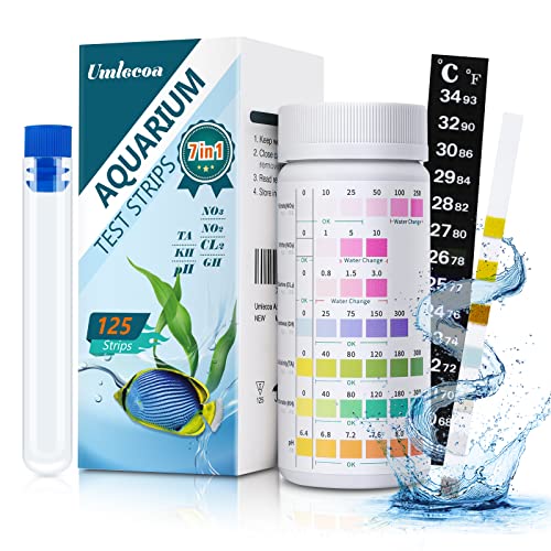 Umlecoa 7 in 1 Aquarium-Testset für Süß- und Salzwasser – 125 Aquarium-Teststreifen mit Reagenzglas & Thermometer – schnelle & genaue Wasserteststreifen für Aquarium/Teich/Pool von Umlecoa