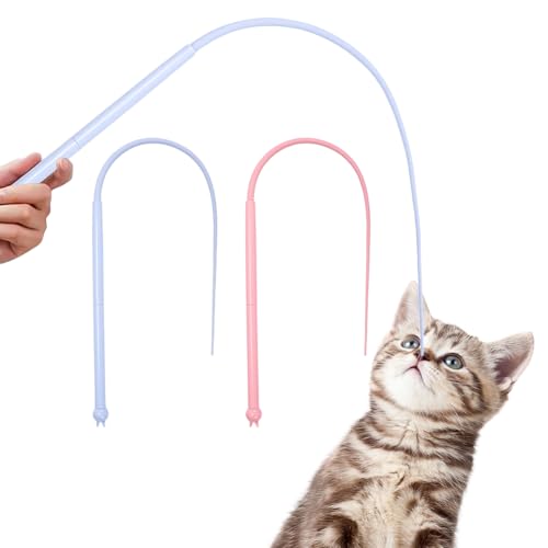 Umllpet Interaktives Katzenspielzeug Set, 2 Stück Silikon Teaser Katzen Zauberstab Spielzeug, Tragbarer Katzenspielzeugstab aus Silikon, Katzen Spielzeug für Kitten zum Spielen, Trainieren(Blau+Rosa) von Umllpet