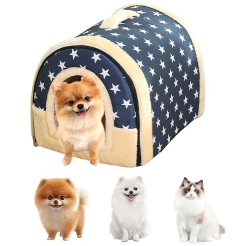 Umllpet Katzenhaus für Draußen,Hundebett Hundehütte Indoor mit Abnehmbarer Matte, Tragbar Katzenbett Höhle,Blau Hundehaus für Drinnen zum Kleine Hunde Katzen Hasen Kaninchen (37 * 32 * 30cm) von Umllpet