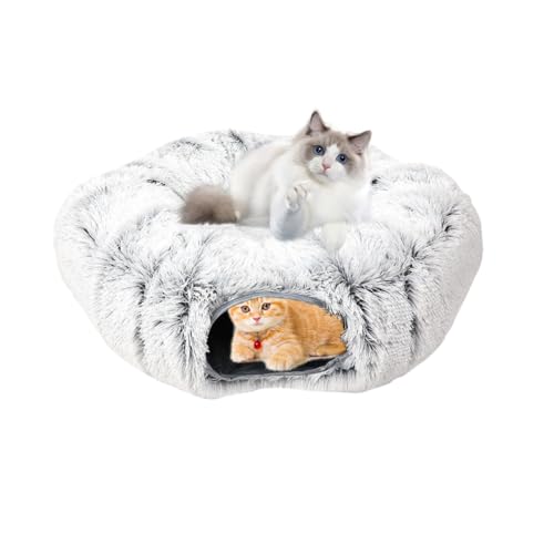 Umllpet Katzentunnel, Katzenspielzeug Katzenhöhle Mit Schlafplatz, XXL Große Weiches Plüsch Katzenbett Indoor mit Ball, Multifunktionales Tunnel für Katzen Spiele Runde Donut von Umllpet