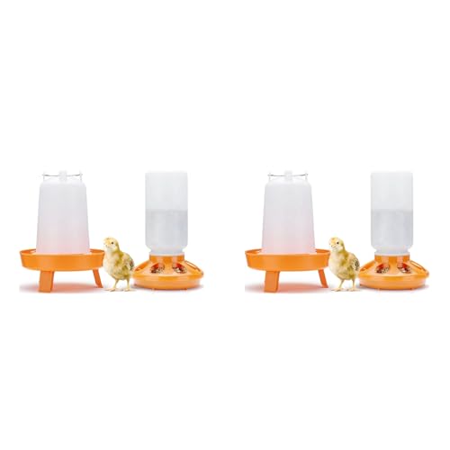 Umsoxhy 2X Küken-Futterstation und Tränke-Set mit Füllung Von Oben, Küken-Futterstation und Tränke mit 3 Höhenverstellbaren Beinen für Küken, Orange von Umsoxhy