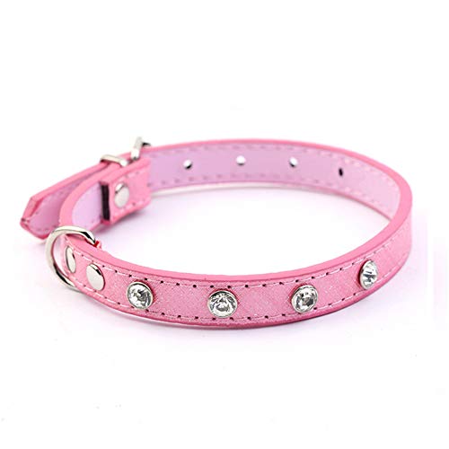 1 x verstellbares Haustier-Halsband mit glitzernden Strasssteinen aus Leder, Halsband für Welpen, Kätzchen, Rosa, elegant und beliebt von Unbekannt