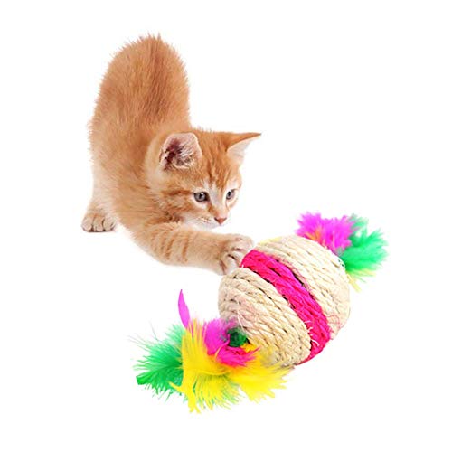 Générique Pet Cat Kätzchen Spielzeug Rollend Sisal Kratzball Feder Dekor Spielzeug Spielzeug Geschenk Farbe Zufällig kostengünstig und langlebig von Unbekannt