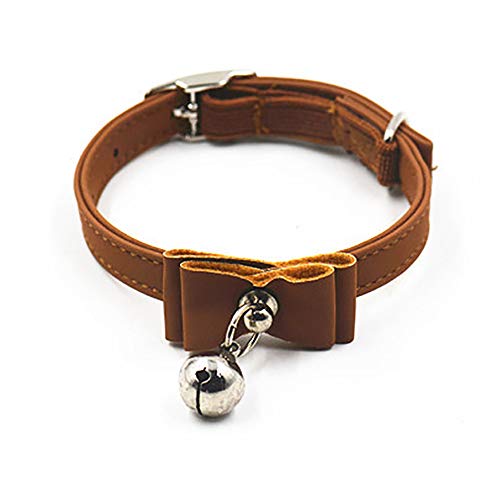 Générique Verstellbares Halsband mit Schleife, für Haustiere, mit Lederhalsband für Haustiere, niedlich, für Welpen, Katzen, braunes Leder, langlebig von Unbekannt