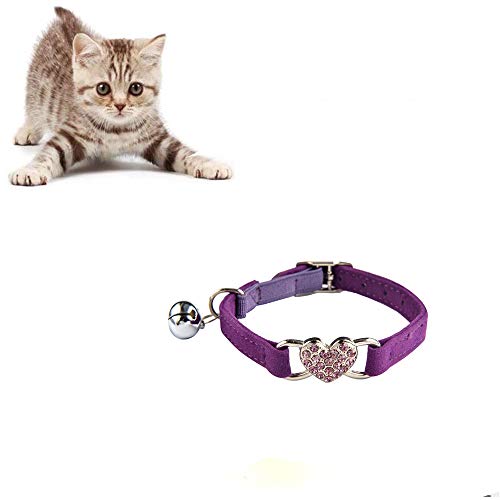 Halsband für Katzen in Herzform, verstellbares Halsband mit Glöckchen für Hunde und Katzen, violett, praktisch und beliebt von Unbekannt