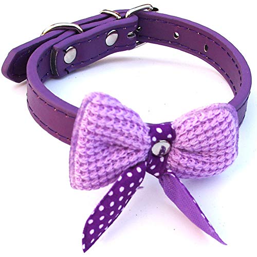 Niedliche Mode gewebte Fluff Bowknot verstellbare PU-Leder Halsbänder für Haustiere für Hunde und Katzen, 1 Stück, violett, robust und praktisch von Unbekannt