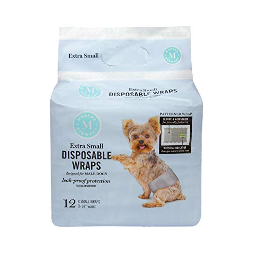 Martha Stewart for Pets Einweg-Hundewindeln für männliche Hunde, Größe XS, 22,9-35,6 cm Taille, Einweg-Hundewindeln für männliche Hunde, auslaufsicher und saugfähig (12 Stück, insgesamt 144 Stück) von Martha Stewart for Pets