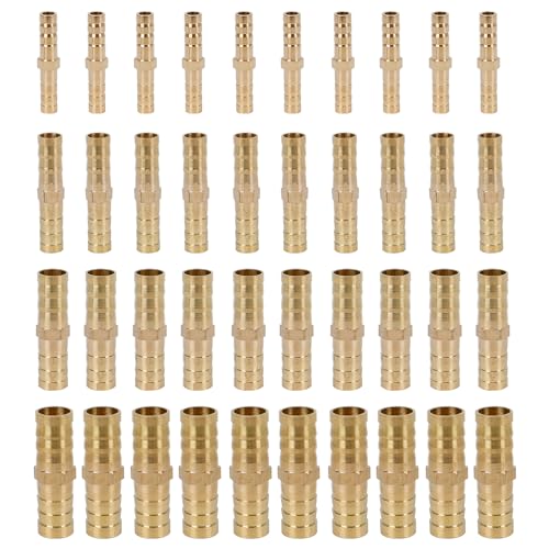 Undres 40 Stück Schlauchverbinder, Schlauchverbinder Set, (10×6mm⌀, 10×8mm⌀, 10×10mm⌀, 10×12mm⌀), Messing-Material, Geeignet für Luftleitungen, Wasserleitungen, Kraftstoffleitungen, Ölleitungen. von Undres