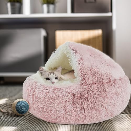 Undres Katzenbett flauschig, Hundebett, Katzenschlafsack, Katzenbettchen, Katzenkorb zum Schlafen, beruhigendes Bett für Katzen, waschbar, für kleine Hunde und Katzen. (Ø 50 cm, Rosa) von Undres