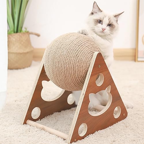 Undres Katzenspielzeug Set, Kratzbrett für Katzen, Katzenspielzeugball, Hergestellt aus Massivholz und natürlichem Sisal-Seil, Juteschnurball Durchmesser 12 cm, für Katzen als kugelförmiges Spielzeug. von Undres