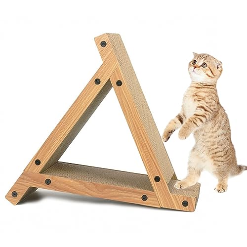 Undres dreieckiger Kratzbrett für Katzen, Kratzbrett Katzen, Kratzpappe für Katzen, 6 nutzbare Seiten Katzenkrat Karton, Wellpappe-Material, 49×26×43 cm, Lassen Sie Ihre Katze das Glück genießen. von Undres