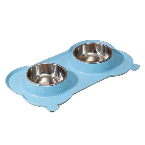 Pet Feeding Bowl, Non Slip Dog Bowls, Double Stainless Steel Pet Dish, Lightweight Sturdy Water, Cat Bowls for Indoor, Present, Blue, Black, Red, 35x19cm von Ungtyb