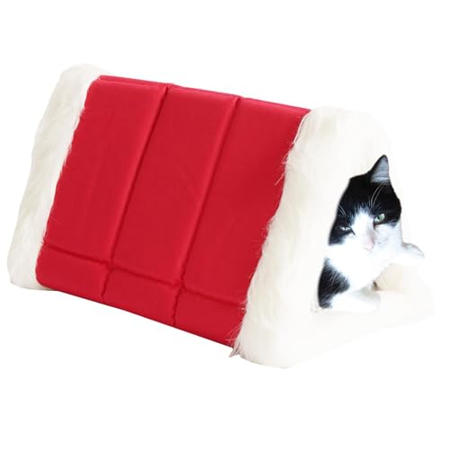 Ungtyb Semi Enclosed Pet Cave, Portable Pet Bed for Small Animals, Washable Removable Plush Cushion, Winter Warm Folding Kitten Bed 18.11x9.84x11.81 for Cat, Dog, Pet (Brown, Red, Gray) von Ungtyb