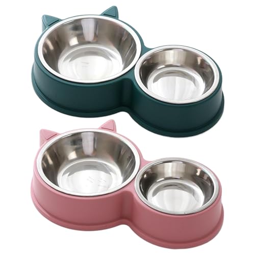 Ungtyb Stainless Steel Cat Bowls, Pet Feeding Dish, Durable Water, Cute Cat Ear Design, Thickened Anti Tipping Puppy Licking Tray Ideal for Small Pets, 11.81 x 5.51 x 1.97 in von Ungtyb