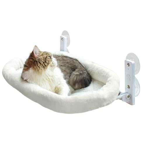 Wall Mounted Cat Hammock, Strong Suction Cup Cat Shelf, Comfortable Window Perch for Cats, Easy Install Breathable Cat Hammock 11.81x23.62 Inches for Pet, Cats, Kittens (White) von Ungtyb