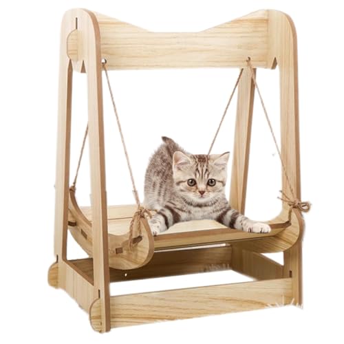 Wooden Cat Hammock Swing, Cozy Pet Hammock Swing, Comfortable Indoor Cat Hammocks, Indoor Cat Lounge Beds 15.35X11.42X19.49" for Cats, Dog, Kitten and Small Animal von Ungtyb