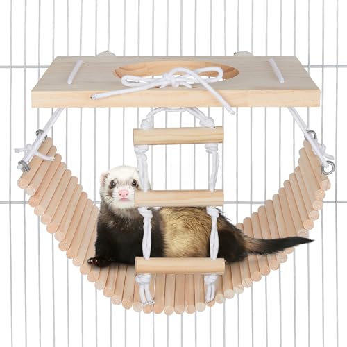 Frettchen Hängematte Holz Meerschweinchen Hängematte Verstellbare Rattenhängematte mit Leiter Frettchen Spielzeug Multifunktionale Frettchen Käfig Zubehör für Ratten, Frettchen, Meerschweinchen, von Unicorn Catcher