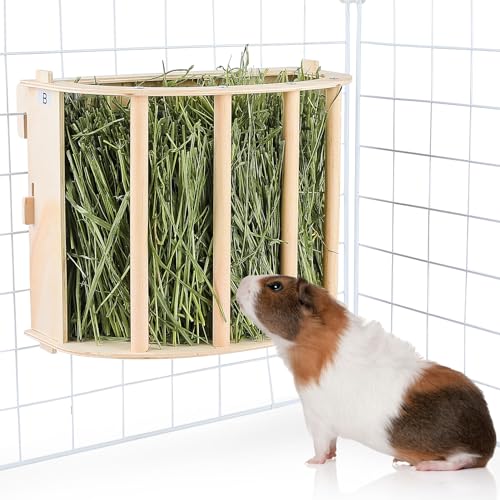 Meerschweinchen Heu-Futterspender Holz Kaninchen Heu-Futterspender Großes Volumen Bunny Heu Halter Hängende Heuraufe mit Anleitung Meerschweinchen Käfige Zubehör für Chinchilla und Frettchen von Unicorn Catcher