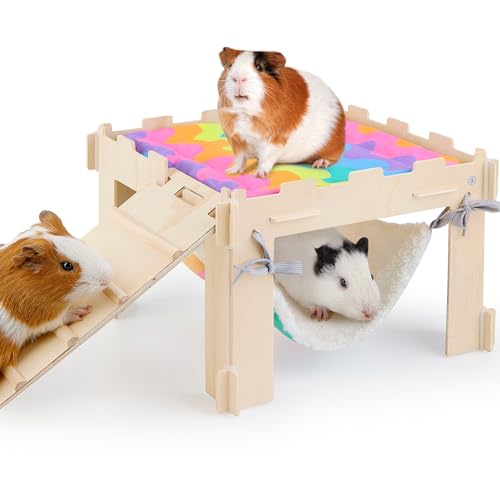 Unicorn Catcher Meerschweinchen-Versteck mit Hängematte, weiche Meerschweinchen-Hängematte aus Holz mit Treppe, großes Meerschweinchen-Spielzeug, passend für Meerschweinchenkäfige große von Unicorn Catcher