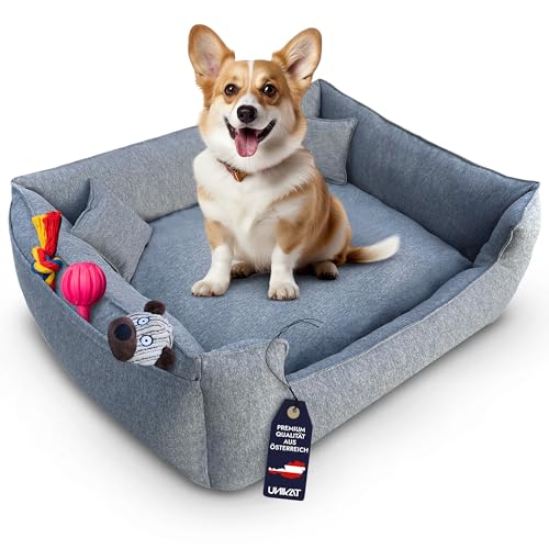 Unikatshouse® Gemütliches Hundebett für mittelgroße Hunde, Hundekorb waschbar - Hundesofa, Hundecouch weich, Hundekörbchen für kleine Hunde, Grau von Unikatshouse