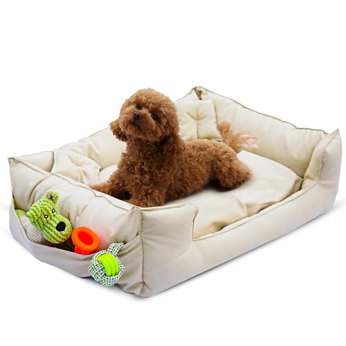 Unikatshouse Hundebett mittelgroße Hunde Beige, 80x60 Ergonomisches Hundesofa für kleine und mittelgroße Hunde, Weiches Hundekörbchen, Hundekorb klein, Hundecouch waschbar von Unikatshouse