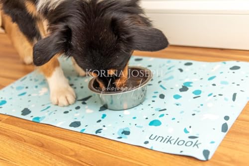 Große Haustiermatte für Hundenapf, Katze, Futtermatte für Hunde, 71,1 x 41,9 cm, wasserdicht, leicht zu reinigen, Terrazzo-Blau Uniklook von Uniklook