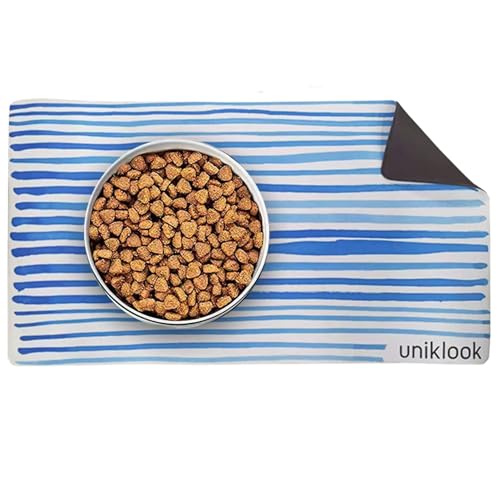 Uniklook Futternapf-Matte, Hunde-Katzen-Futtermatte, Hunde-Futtermatte, haustiersicher, umweltfreundlich, wasserdicht, leicht zu reinigen, perfekt für Futternapf, Wasser, trendiges Design (Beachy) von Uniklook