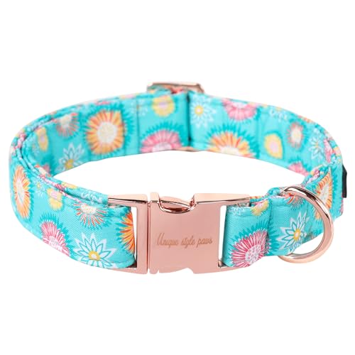 Sonnenblumen-Sommer-Hundehalsband, Unique style paws Blau, Haustierhalsband, verstellbares Mädchen-Hundehalsband mit Metallschnalle für kleine, mittelgroße und große Hunde von Unique style paws