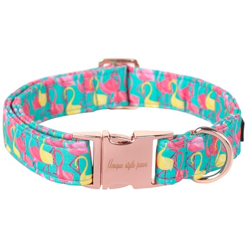 Süßes Flamingo-Sommer-Hundehalsband, Unique style paws Grün, Haustierhalsband, verstellbares Mädchen-Hundehalsband mit Metallschnalle für kleine, mittelgroße und große Hunde von Unique style paws