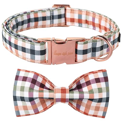 Unique Style Paws Baumwoll-Hundehalsband mit Schleife, Blumenmuster, kariert, bunt, mit Fliege, für kleine, mittelgroße und große Hunde, Haustiere, Geschenke von Unique style paws