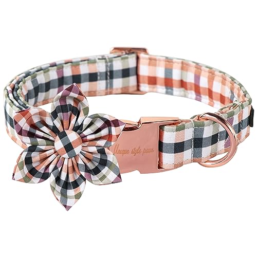 Unique Style Paws Baumwoll-Hundehalsband mit Schleife, Blumenmuster, kariert, bunt, mit Fliege, für kleine, mittelgroße und große Hunde, Haustiere, Geschenke von Unique style paws