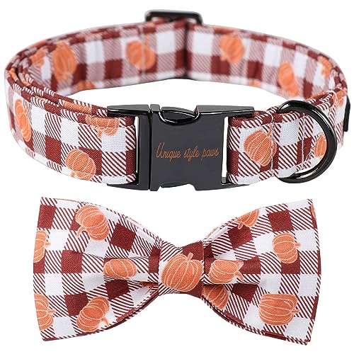 Unique Style Paws Baumwolle Hundehalsband mit Schleife Halloween Kürbis Plaid Hundehalsband mit Fliege für Kleine Mittlere Große Hunde Haustiere Geschenke von Unique style paws