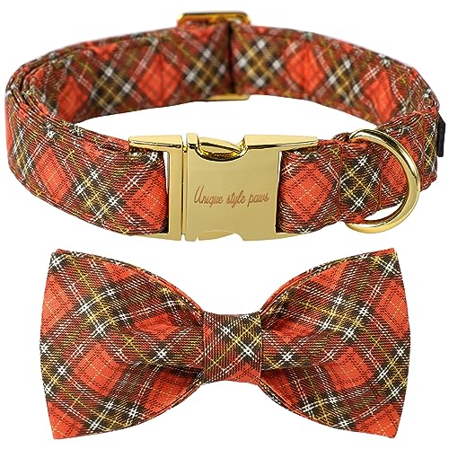 Unique Style Paws Baumwolle Hundehalsband mit Schleife Halloween Kürbis Plaid Hundehalsband mit Fliege für Kleine Mittlere Große Hunde Haustiere Geschenke von Unique style paws