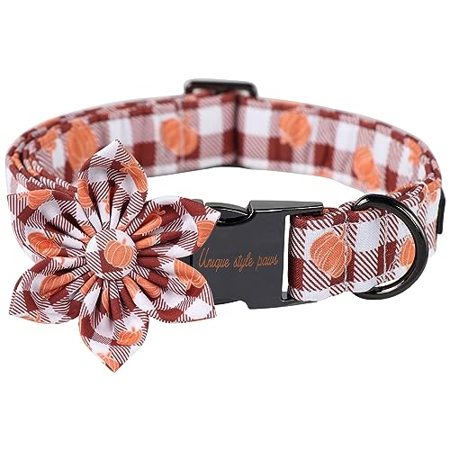 Unique Style Paws Baumwolle Hundehalsband mit Schleife Halloween Kürbis Plaid Hundehalsband mit Fliege für Kleine Mittlere Große Hunde Haustiere Geschenke von Unique style paws