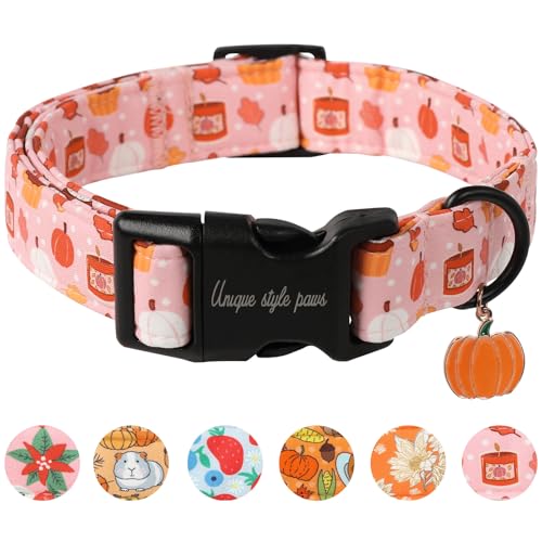 Unique Style Paws Halloween-Hundehalsband, rosa Hundehalsband mit einem schönen Kürbis-Pedant, ausgefallenes Halloween-Hundegeschenk, geeignet für kleine, mittelgroße und große Jungen und Mädchen von Unique style paws