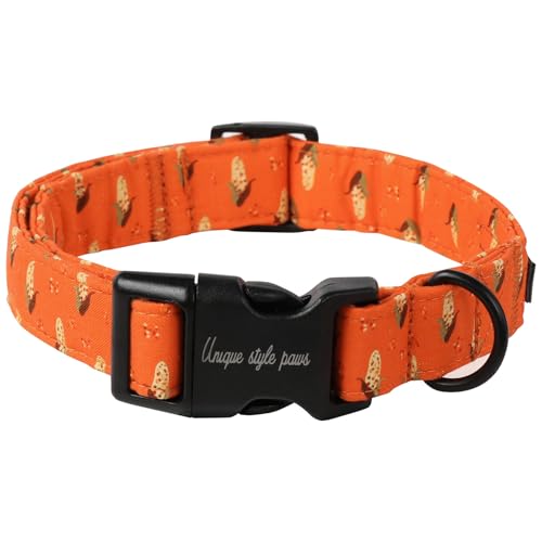 Unique Style Paws Hundehalsband für Herbst, Orange mit schönem Maismuster, verstellbare Lichtschnalle, zartes Haustiergeschenk für Halloween, geeignet für kleine, mittelgroße und große Jungen und von Unique style paws