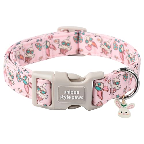 Unique Style Paws Hundehalsband für Ostern, Hasenei, Baumwolle, Osterwelpenhalsband, buntes Ei, Kaninchen, Hundehalsband, verstellbares Haustierhalsband für große, mittelgroße und kleine Hunde von Unique style paws