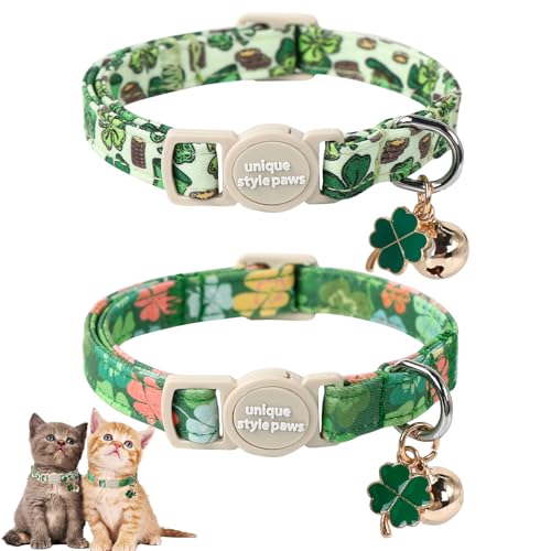 Unique Style Paws Saint Patrick Day Katzenhalsband, Trefoil Katzenhalsband, mit Sicherheitsschnalle, verstellbares St. Patrick Day Katzenhalsband, ideales Geschenk für Jungen, Mädchen, Katzen von Unique style paws