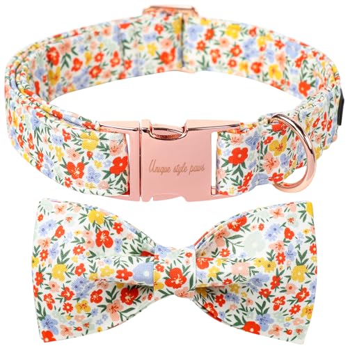 Unique Style Paws Sommer-Hundehalsband mit Schleife, schöne Fliege, bunte Blume, für Mädchen, Jungen, Hunde, Katzen, L, 40,6–61 cm von Unique style paws