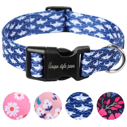 Unique style paws Blue Shark Hundehalsband, Welpen-Halsband, Geschirre und Leinen für Hunde, UK-Fliege, weich, verstellbar, niedliche Blume, bequemes Halsband, Haustiergeschenk für kleine, mittelgroße von Unique style paws