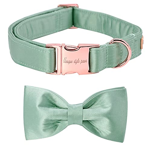 Unique style paws Hundehalsband, grüne Seidenhundehalsband mit Schleife, weiche Fliege verstellbares Haustierhalsband Geschenk für weibliche oder männliche mittlere Hunde von Unique style paws