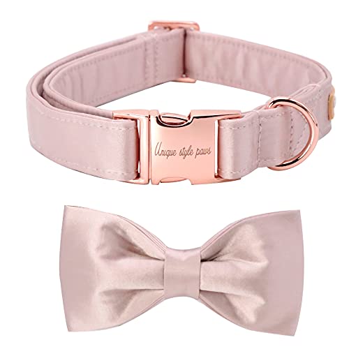 Unique style paws Hundehalsband, rosa Seidenhundehalsband mit Schleife, weiche Fliege verstellbares Haustierhalsband Geschenk für weibliche X-Kleine Hunde von Unique style paws