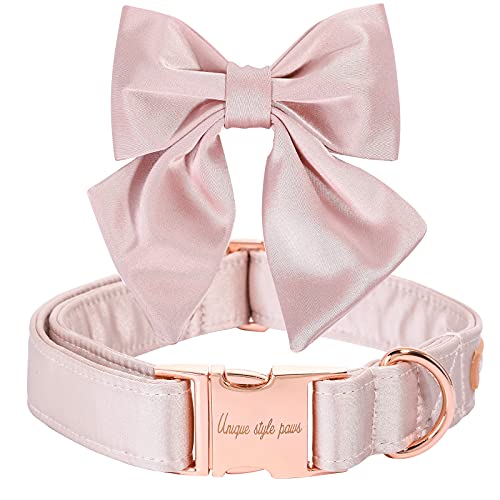 Unique style paws Hundehalsband aus Seide, einstellbar, langlebig, mit Schleife, Hochzeitsfliege, Halsband für sehr kleine Welpen und Katzen, Größe XS, Rosa von Unique style paws