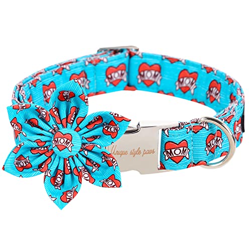 Unique style paws Hundehalsband mit Blumenbindung, blaues Herz, Welpenhalsband, bequem, weich, Fliege, Hundehalsband, bestes Geschenk für kleine, mittelgroße und große Hunde, XL von Unique style paws