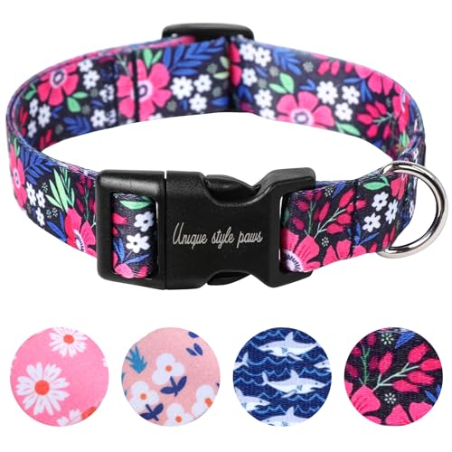 Unique style paws Hundehalsband mit rosa Blume, Geschirr und Leinen für Hunde, UK-Fliege, weich, verstellbar, niedliche Blume, bequemes Halsband, Haustiergeschenk für kleine, mittelgroße und große von Unique style paws