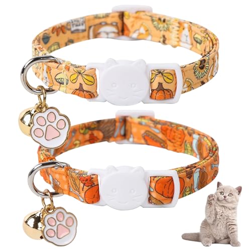 Unique style paws Katzenhalsband mit Glöckchen, Halloween-Katzenhalsband mit Sicherheitsschnalle, verstellbares Katzenhalsband mit süßem Kürbis, Hamburger-Muster, ideales Geschenk für Jungen, Mädchen, von Unique style paws